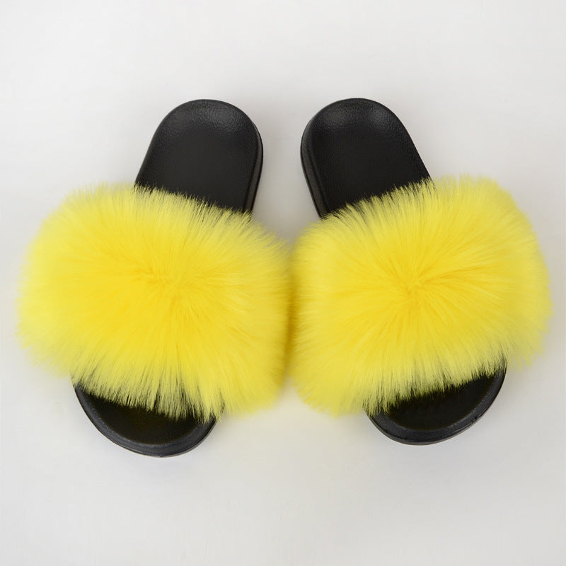 Faux Fox Fur Slippers