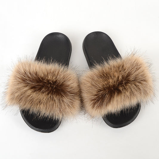 Faux Fox Fur Slippers