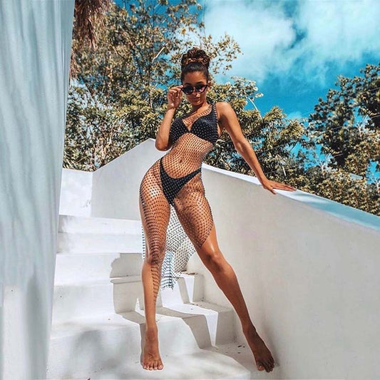 Suspender Rhinestone Mesh Dress