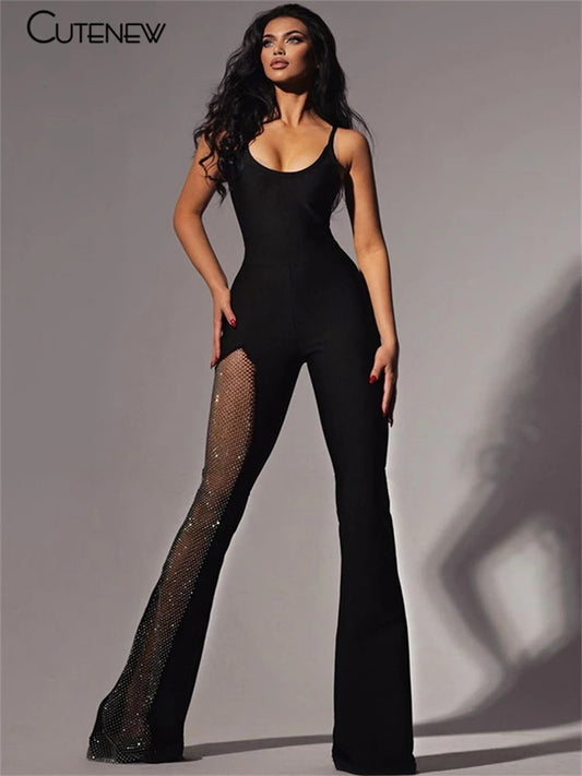 Sexy Mesh Patchwork One Shoulder Playsuits