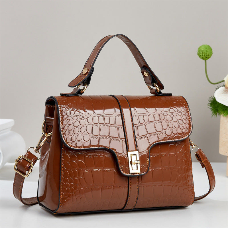 Sleek Stone-patterned Leather Crossbody Bag