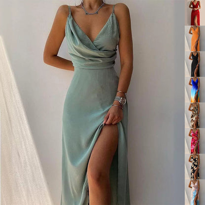 V-Neck Slit Sling Dress Summer 