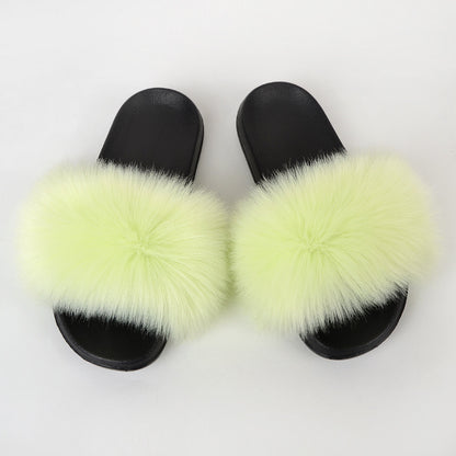 Faux Fox Fur Slippers