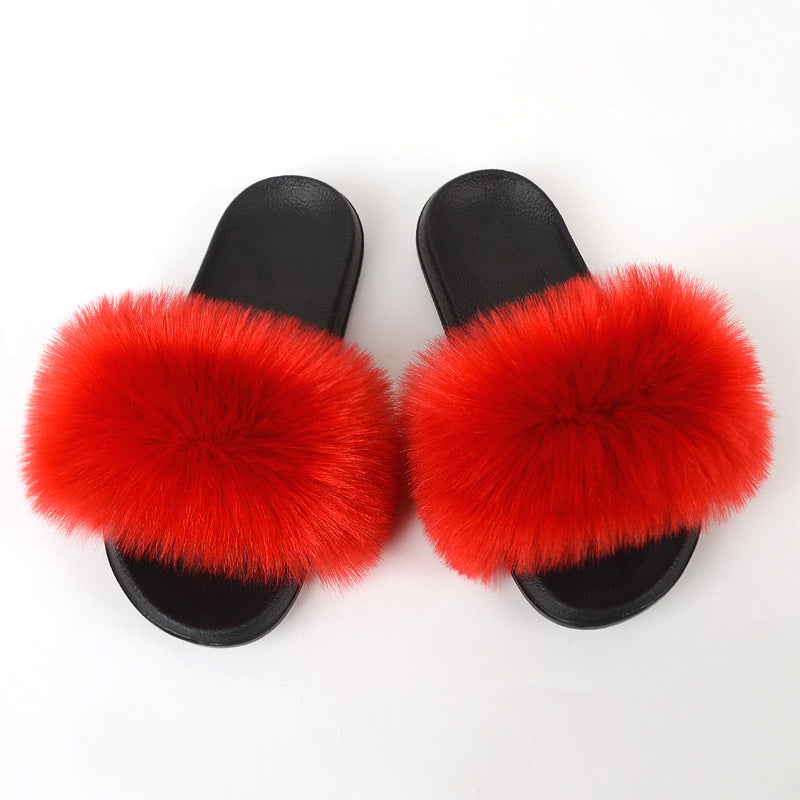 Faux Fox Fur Slippers