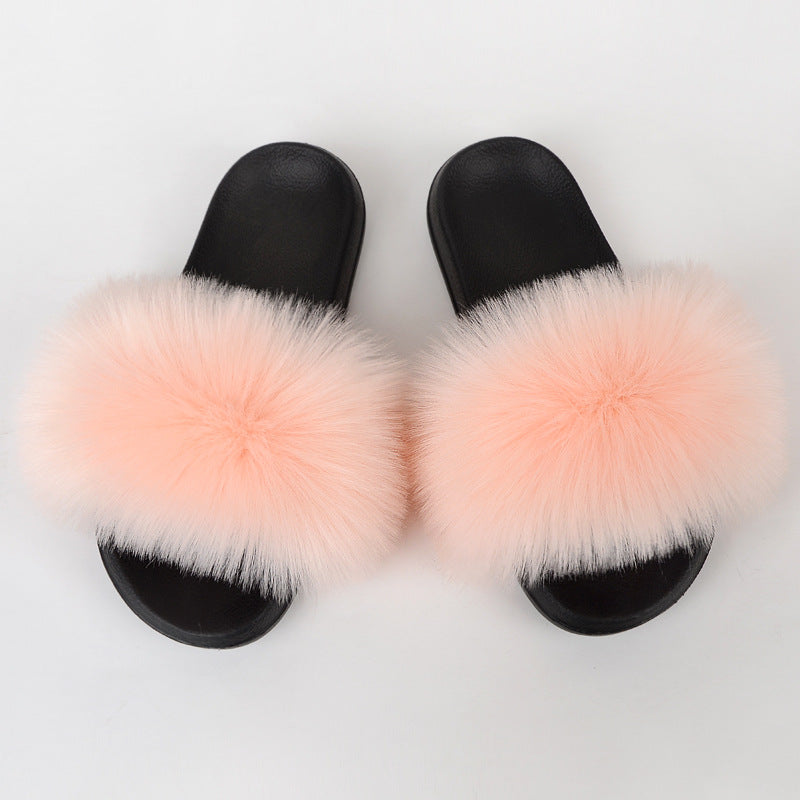Faux Fox Fur Slippers