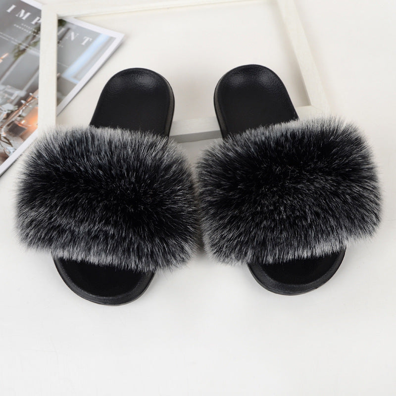 Faux Fox Fur Slippers