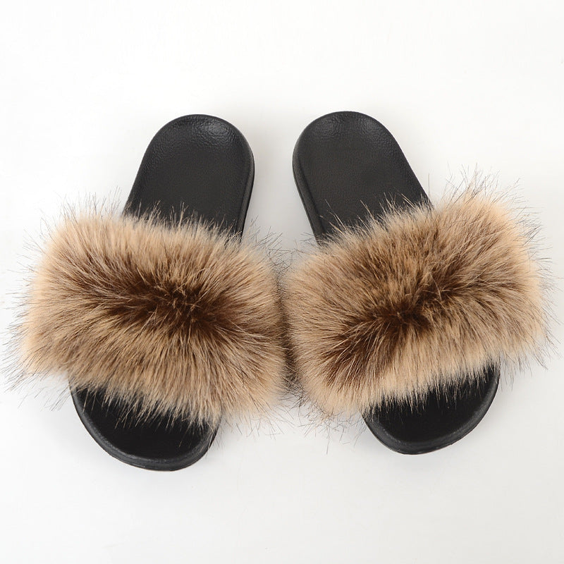 Faux Fox Fur Slippers