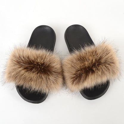 Faux Fox Fur Slippers