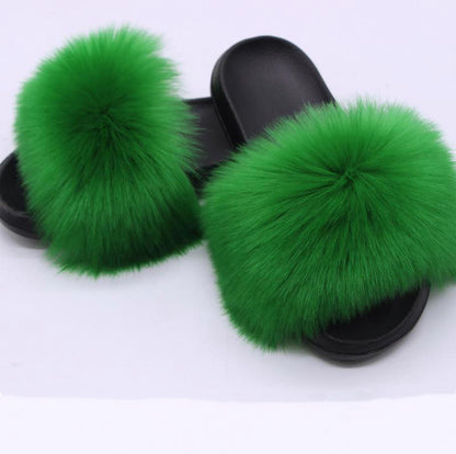 Faux Fox Fur Slippers