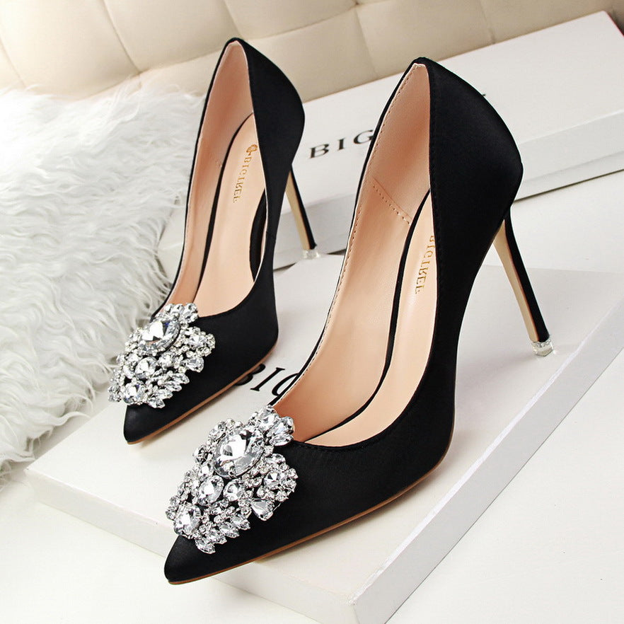 Black High Heels Stiletto Professional Leather