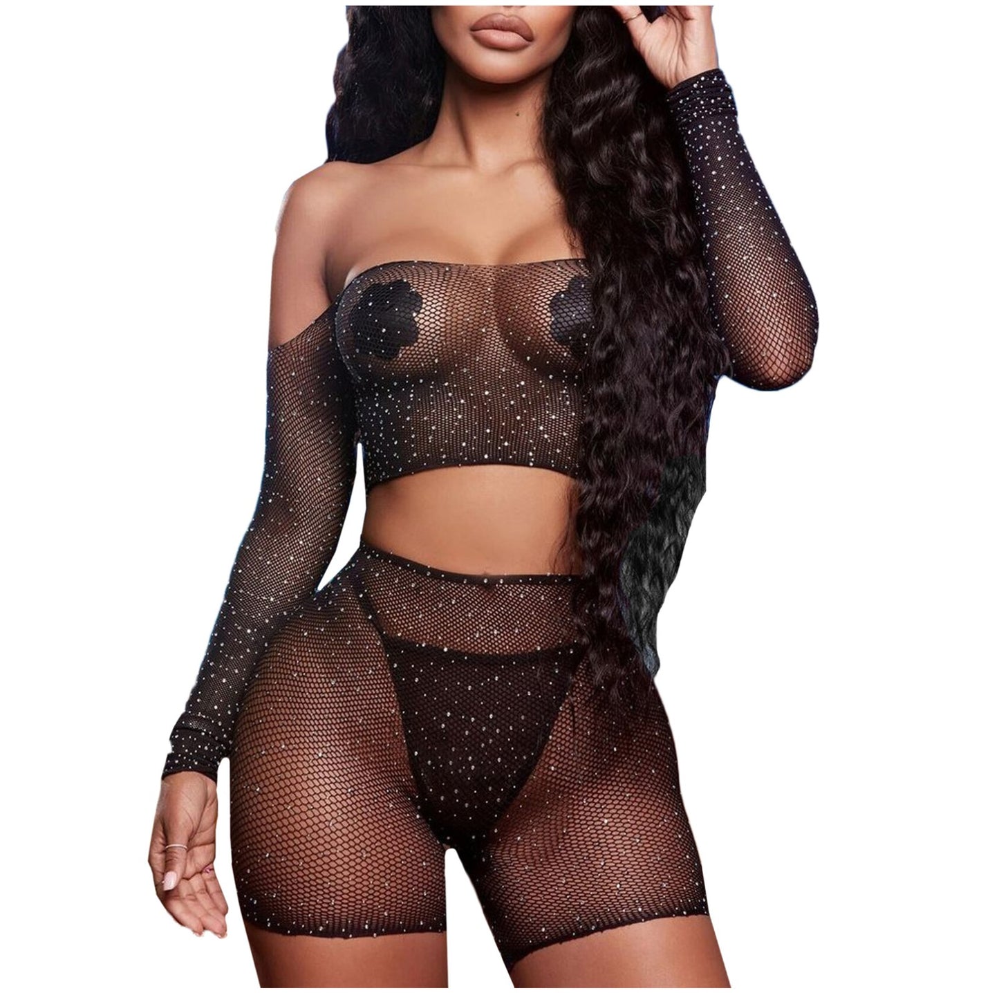 Transparent Baby doll Fishnet Erotic Underwear Rhinestone