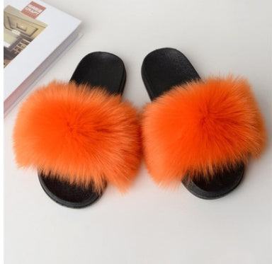 Faux Fox Fur Slippers
