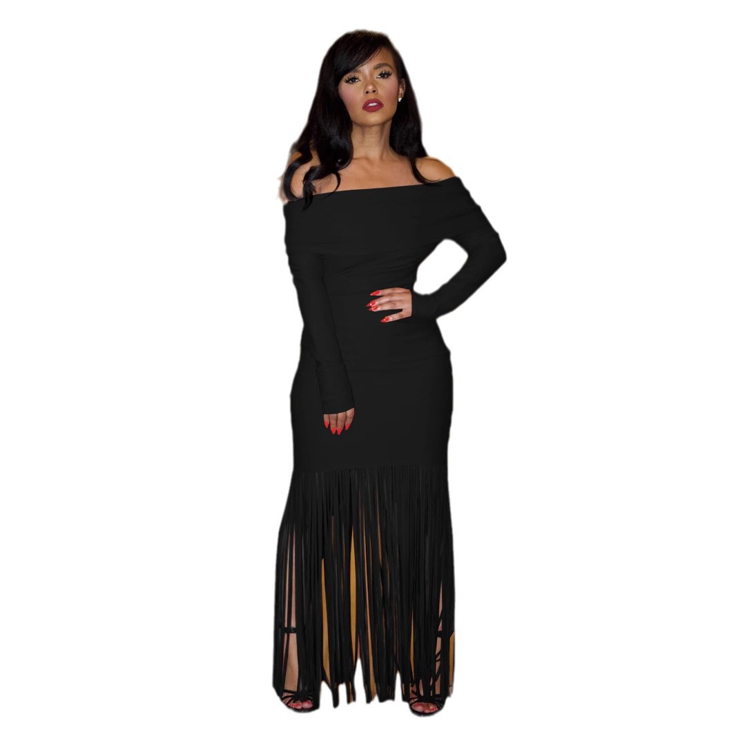 Elegant Figure-flattering Long-sleeve Tassel Sheath