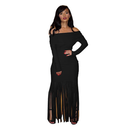 Elegant Figure-flattering Long-sleeve Tassel Sheath