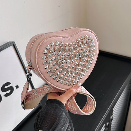 Heart Bag Wide Shoulder Strap Western Style All-matching Rivet