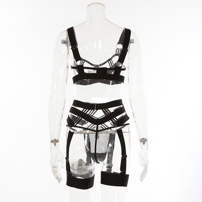 Black Hollowed-out Lingerie Set With Straps
