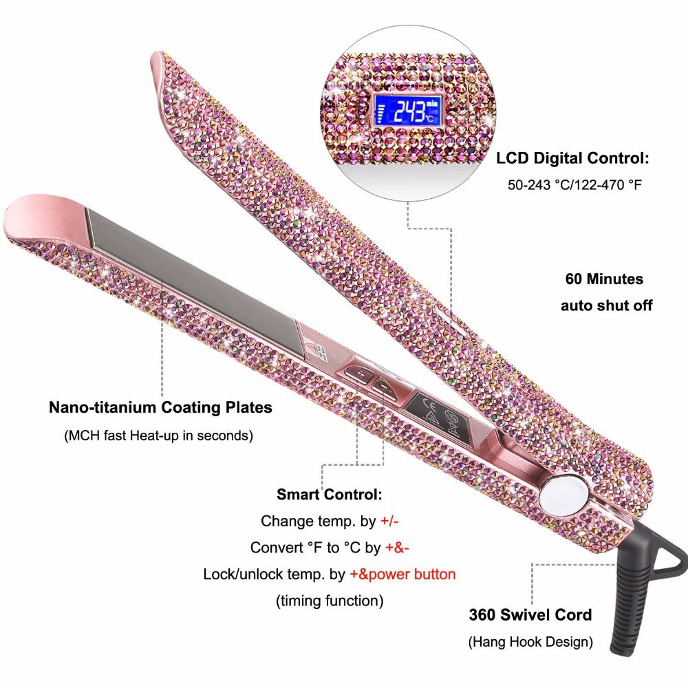 Professional Glitter Flat Iron Titanium Plate Diamond Hair Straightener