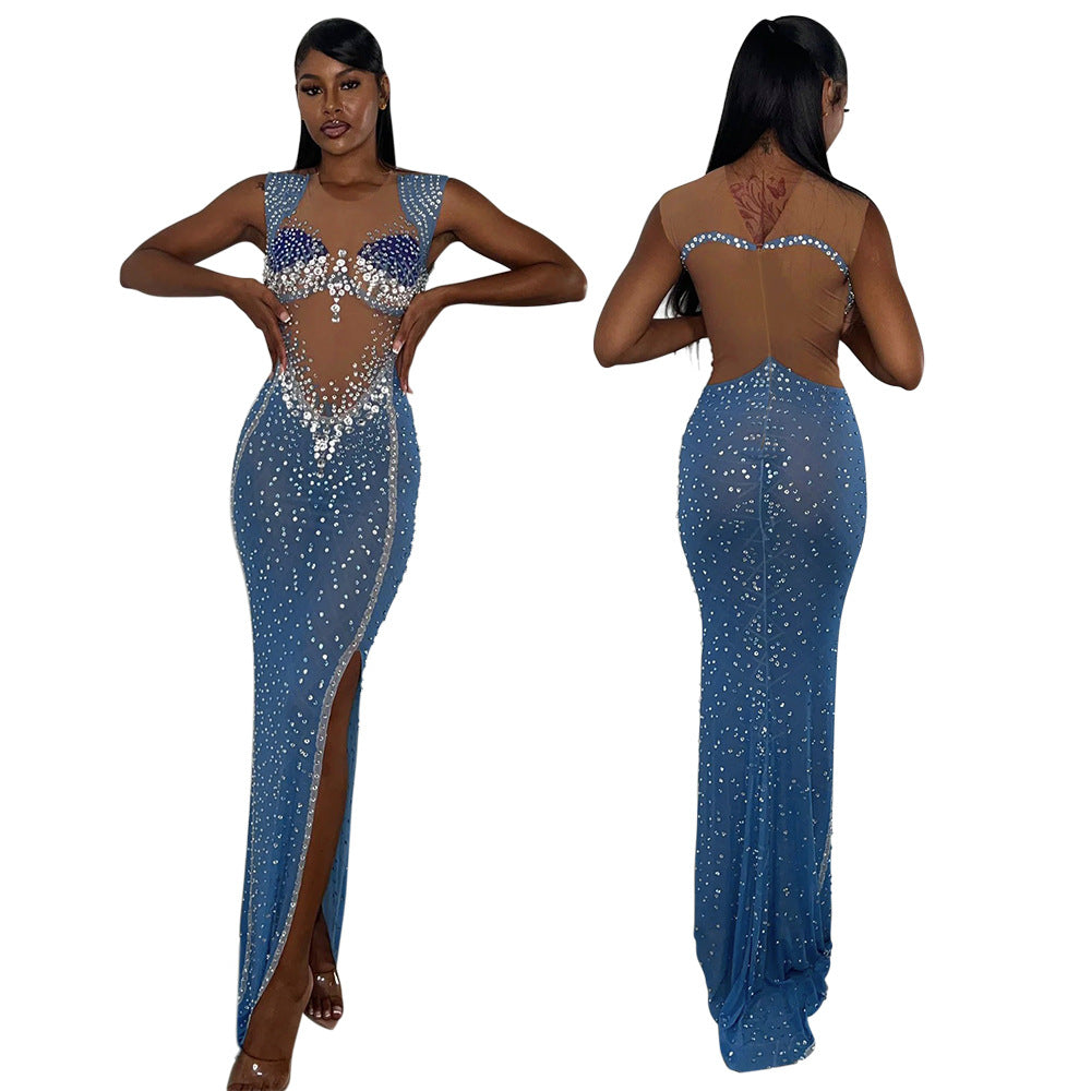 Rhinestone Slim Long Dress