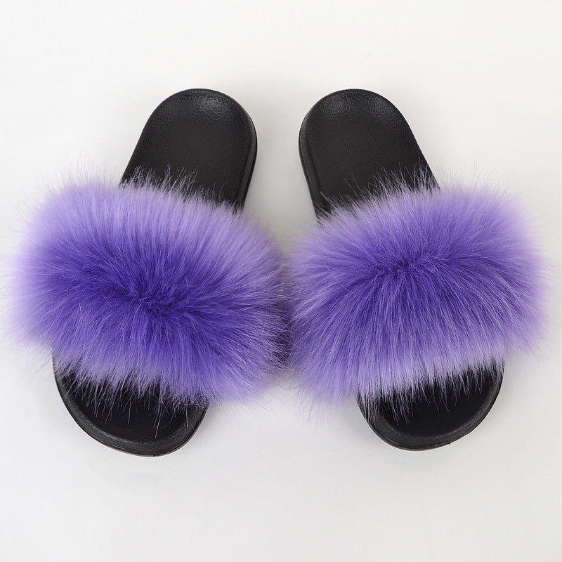 Faux Fox Fur Slippers