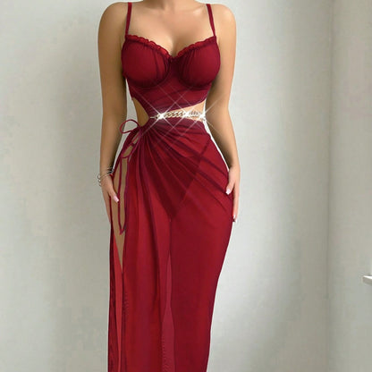 Halter Midriff-baring Top With Slit Skirt