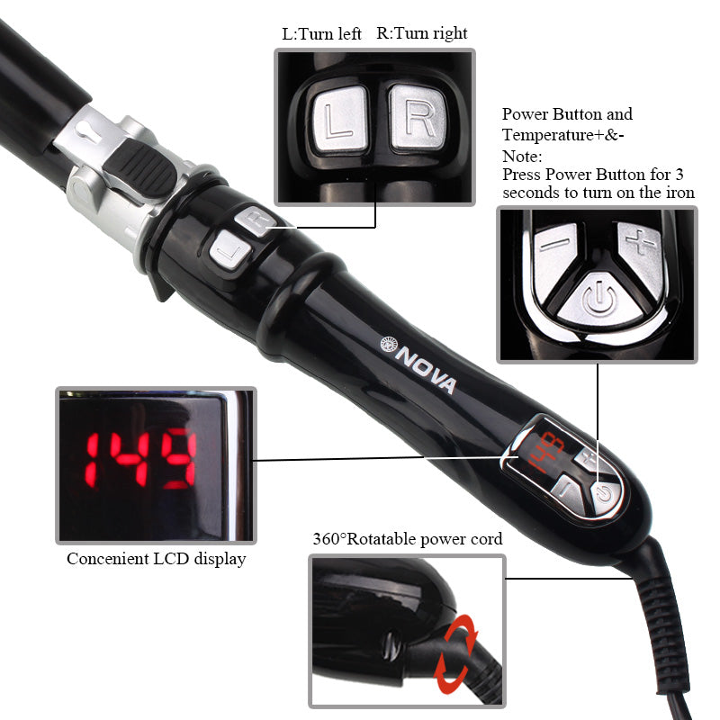 Otating Curling Iron Wand Automatic Hair Curler Instant Auto Heat Hair Waver