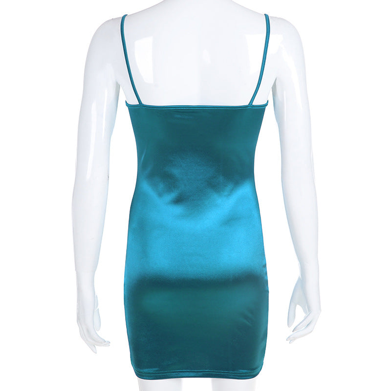 Blue silky slim dress