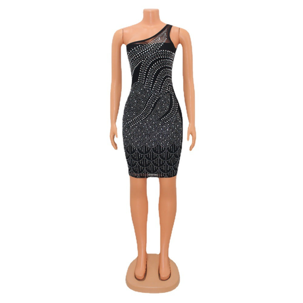 Tight Mesh Rhinestone Dress