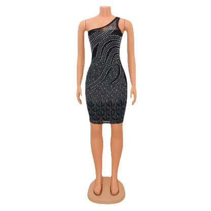 Tight Mesh Rhinestone Dress