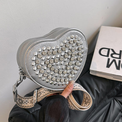 Heart Bag Wide Shoulder Strap Western Style All-matching Rivet