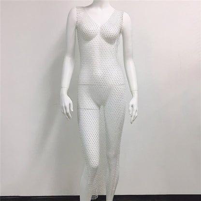 Suspender Rhinestone Mesh Dress