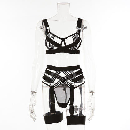 Black Hollowed-out Lingerie Set With Straps