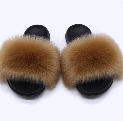 Faux Fox Fur Slippers