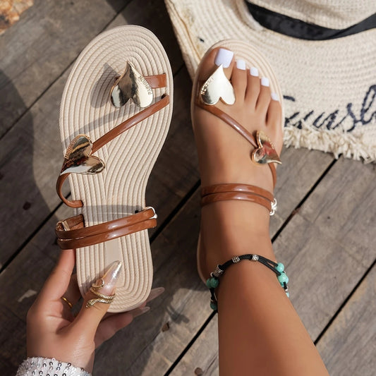 Summer Love Decorative Button Flat Sandals