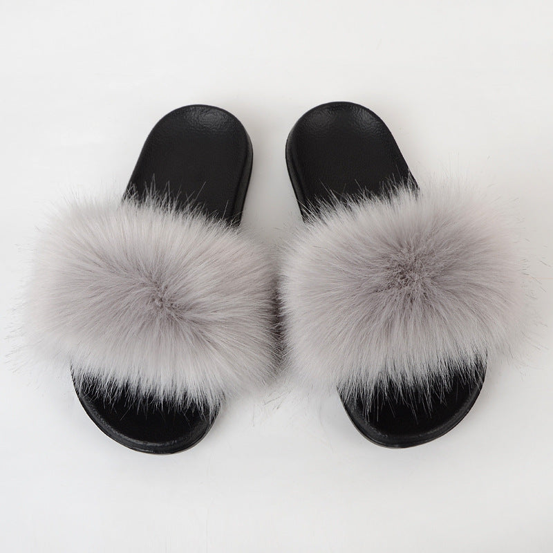 Faux Fox Fur Slippers