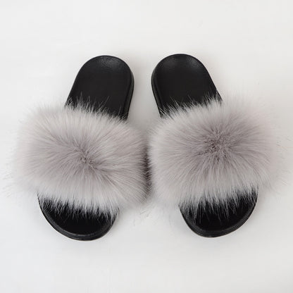 Faux Fox Fur Slippers