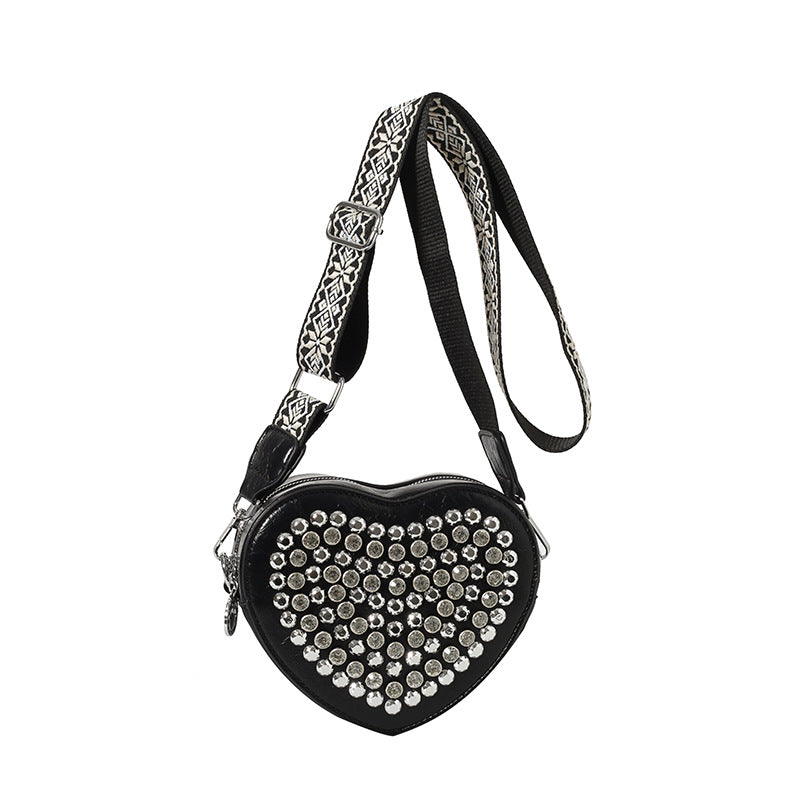 Heart Bag Wide Shoulder Strap Western Style All-matching Rivet