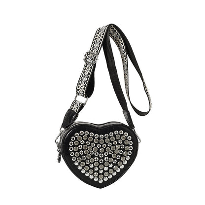 Heart Bag Wide Shoulder Strap Western Style All-matching Rivet