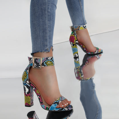 Open Toe Hollow Pattern Thick High Heel