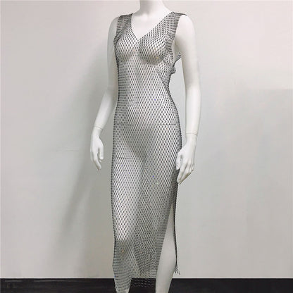 Suspender Rhinestone Mesh Dress