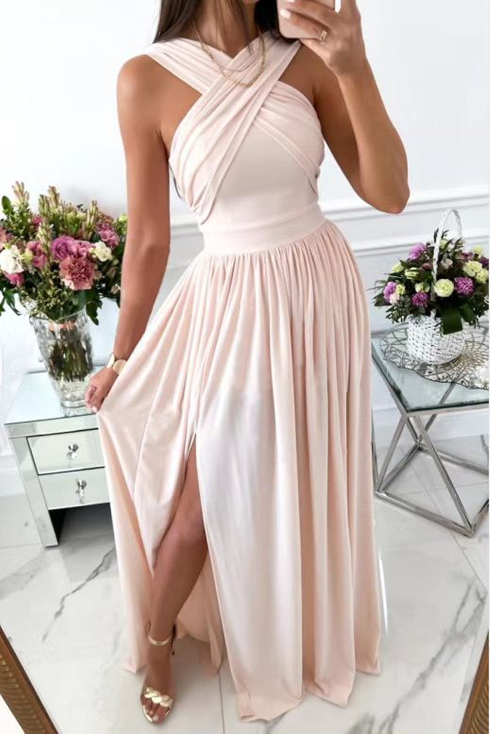 Sleeveless Neck Hanging Back Dress