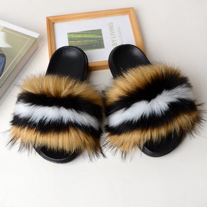 Faux Fox Fur Slippers