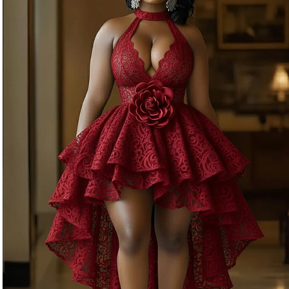 Rose V-Neck 3D Flower Party Dress