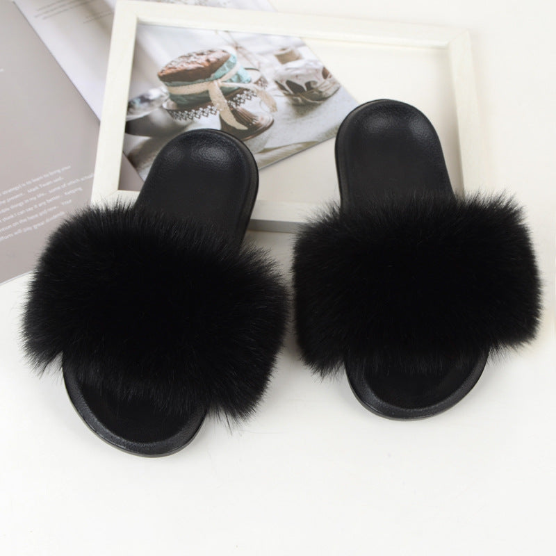Faux Fox Fur Slippers
