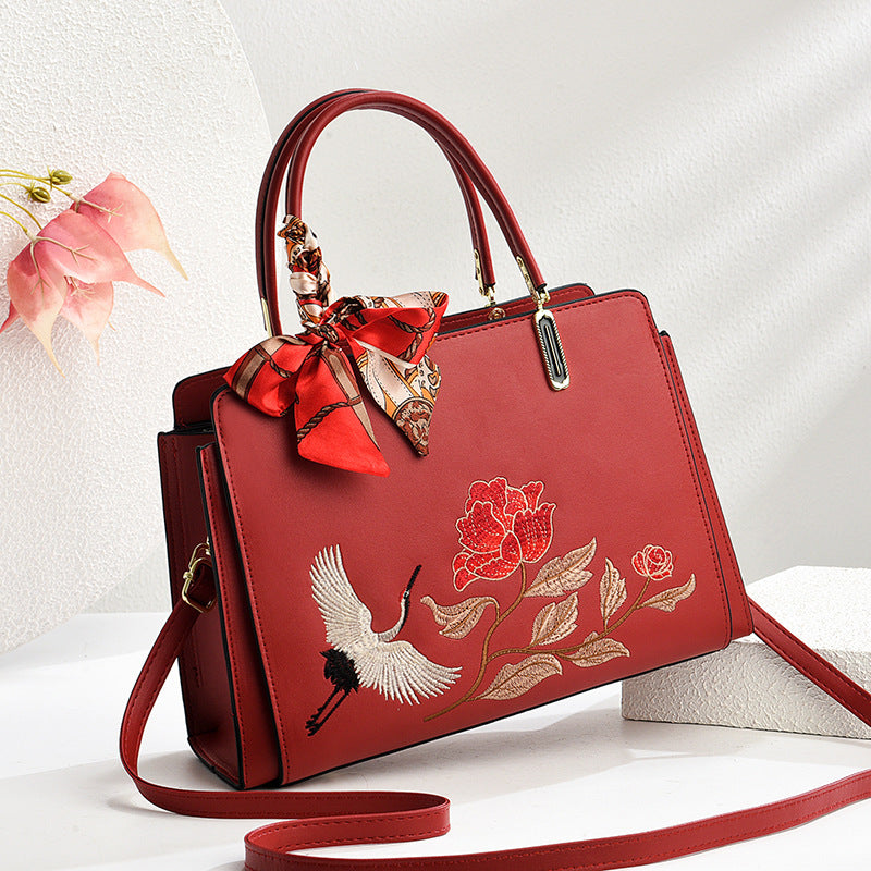 Chinese-Style National-Flair Embroidered Crane Bag