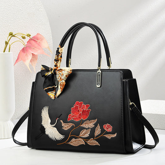 Chinese-Style National-Flair Embroidered Crane Bag