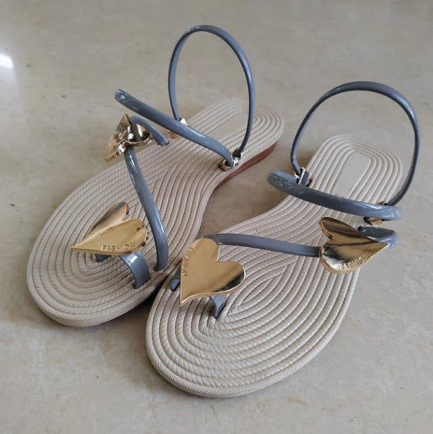 Summer Love Decorative Button Flat Sandals