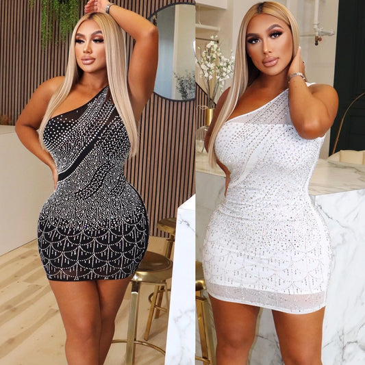 Tight Mesh Rhinestone Dress