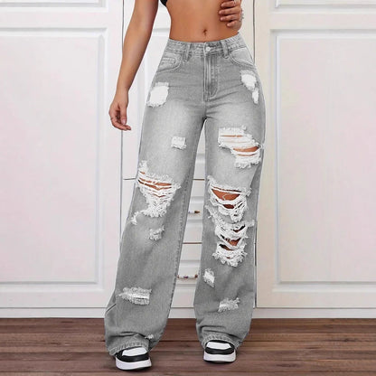 Trendy Washed Ripped Straight Jeans For Women