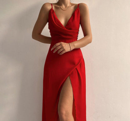 V-Neck Slit Sling Dress Summer 