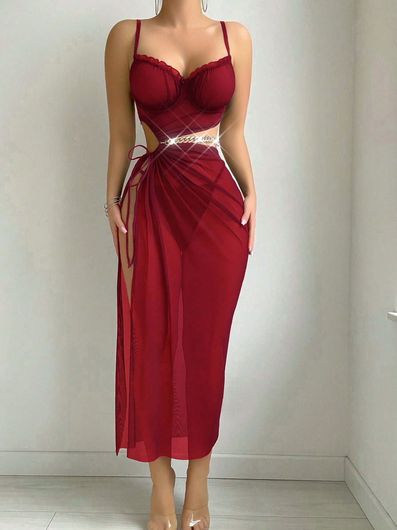 Halter Midriff-baring Top With Slit Skirt